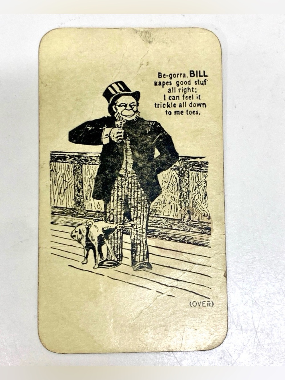 Early 1900s Antique Dog Peeing on Drunkard’s Leg Business Advertising Trade Card